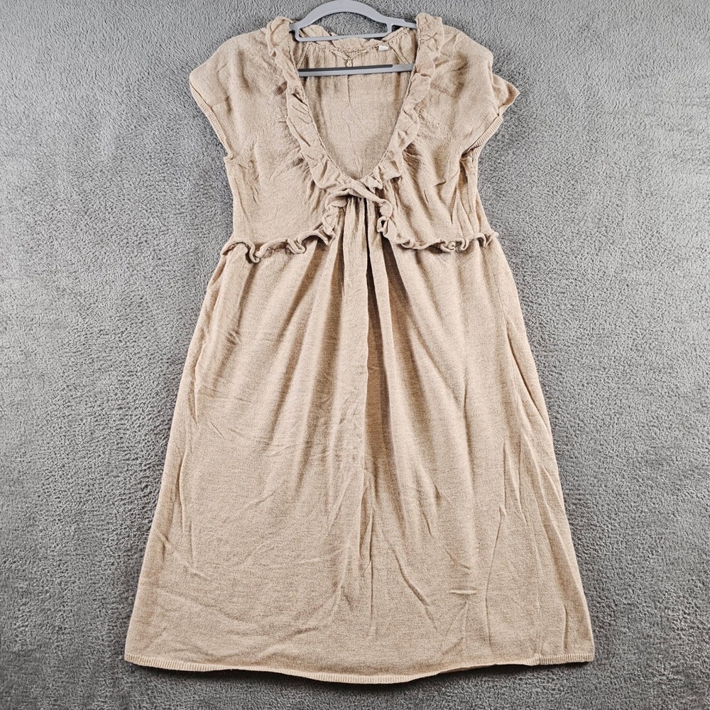Knitted & Knotted Anthropologie Beige Ruffle V-Neck Sweater Dress Large Cashmere